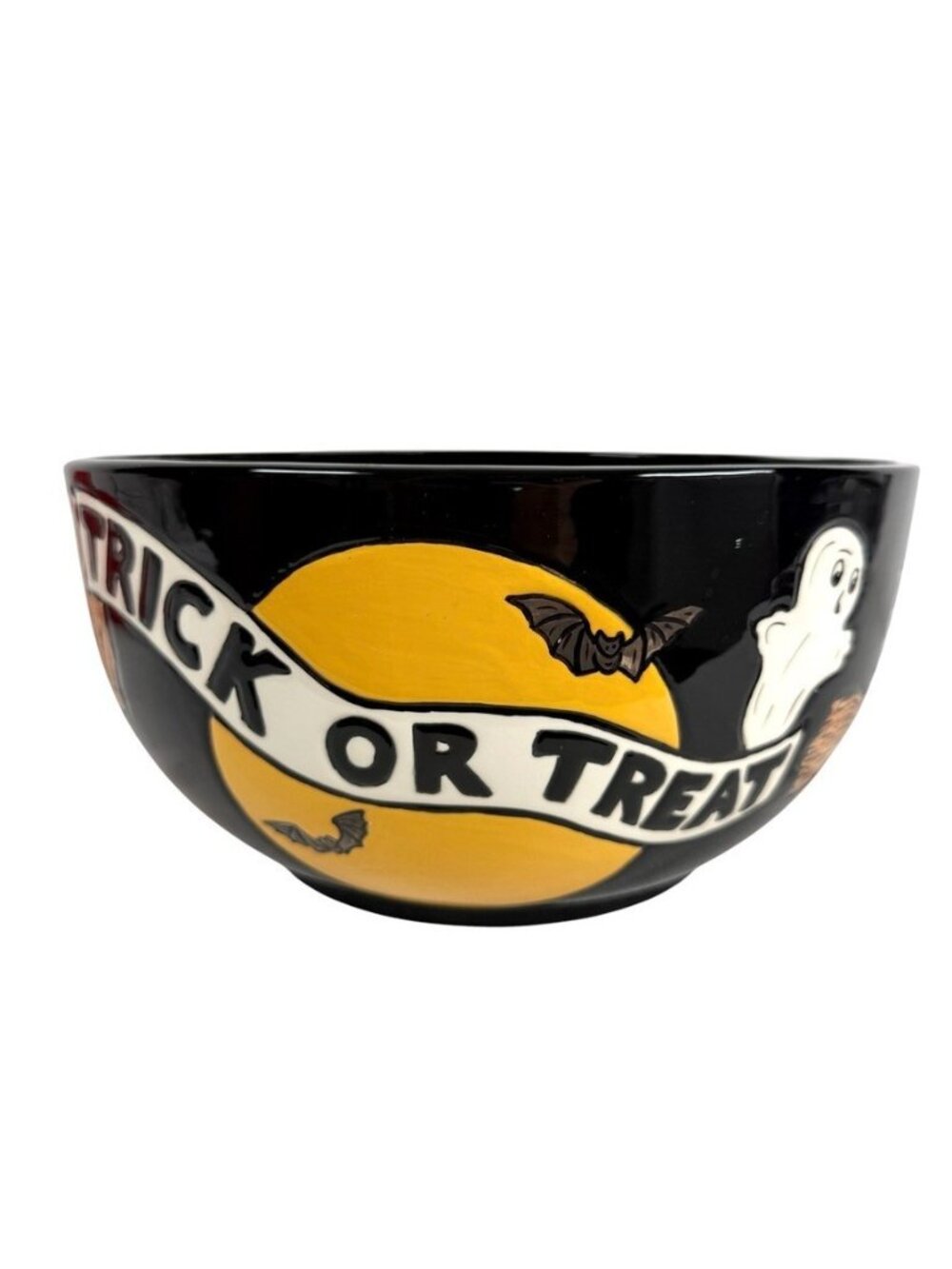 Vintage Duncan Ceramic Halloween Candy Bowl Trick Or Treat Ghost Bat Moon Witch